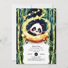 シンプルマジカルウォーターカラーパンダ誕生日 招待状