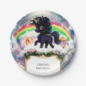 シンプルマジカルブラックユニコーン誕生日 ペーパープレート (正面)