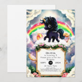 シンプルマジカルブラックユニコーン誕生日 招待状 (正面/裏面)