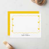 シンプルマスタードの波状縁どハート ノートカード (正面/裏面インサイチュ)