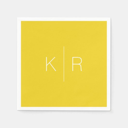 シンプルマスタードイエローモノグラム結婚ズナプキン スタンダードカクテルナプキン (正面)