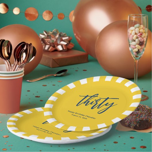 シンプルマスタードイエロー30歳の誕生日パーティー ペーパープレート (複数)