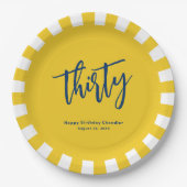 シンプルマスタードイエロー30歳の誕生日パーティー ペーパープレート (正面)