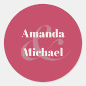 シンプルマゼンタモダンミニマル花嫁と花婿 ラウンドシール (正面)