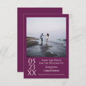 シンプルマゼンモダンタミニマル写真結婚の セーブザデート (正面/裏面)
