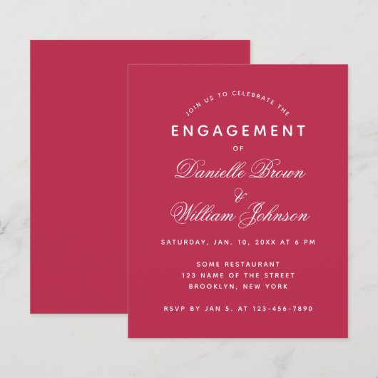 シンプルマゼンモダンタ予算婚約招待状 (正面/裏面)