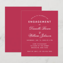 シンプルマゼンモダンタ予算婚約招待状