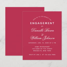 シンプルマゼンモダンタ予算婚約招待状