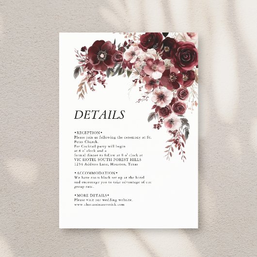 シンプルマルーンブルゴーニュフローラ エンクロージャーカード