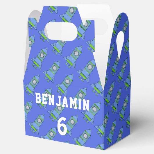 シンプルマンガロケットブルーキッド誕生日 フェイバーボックス (オープン)