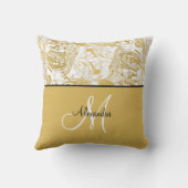 シンプルマーブルモノグラム金ゴールドホワイトマーブルアンドブラック クッション (裏面)