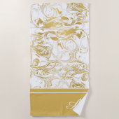 シンプルマーブルモノグラム金ゴールドホワイトマーブル ビーチタオル (正面)