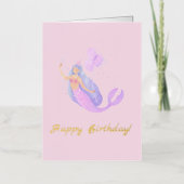シンプルマーメイド誕生日ピンク 箔グリーティングカード (正面)