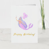 シンプルマーメイド誕生日 箔グリーティングカード (正面)