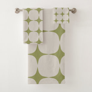 シンプルミッドセンチュリーモダンセージ緑のパターン バスタオルセット