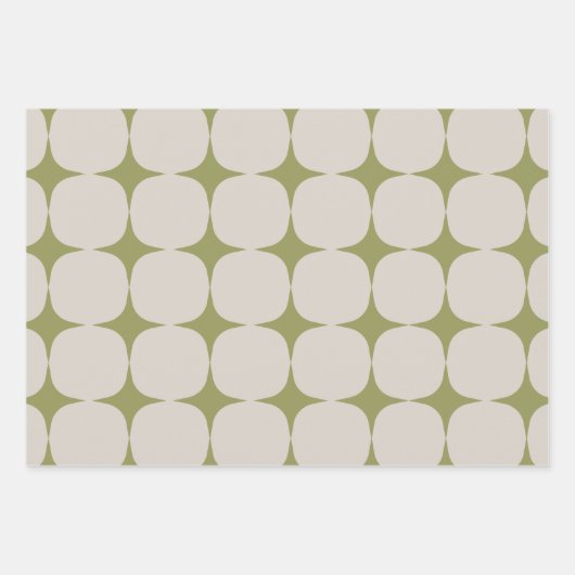 シンプルミッドセンチュリーモダンセージ緑のパターン ラッピングペーパーシート (正面3)