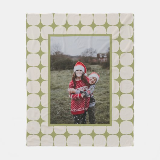 シンプルミッド・センチュリーモダンセージ緑の写真 フリースブランケット (正面)