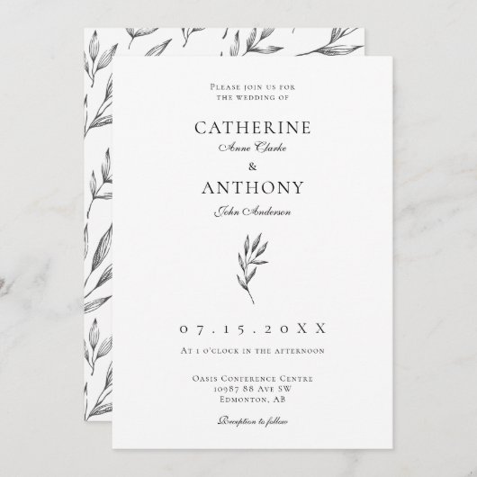 シンプルミニエレガントマリスクラシックトリー結婚フズ 招待状 (正面/裏面)