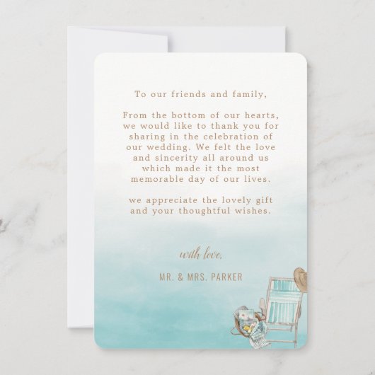 シンプルミニマエレガントリストカスタムビーチ結婚式 ノートカード (裏面)