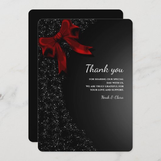 シンプルミニマエレガントリストレッドボウサンキューカード サンキューカード (正面/裏面)