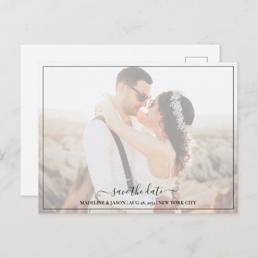 シンプルミニマエレガントリスト写真の日付を保存 案内ポストカード (正面/裏面)