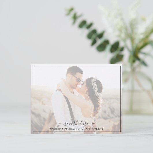 シンプルミニマエレガントリスト写真の日付を保存 案内ポストカード (スタンド正面)