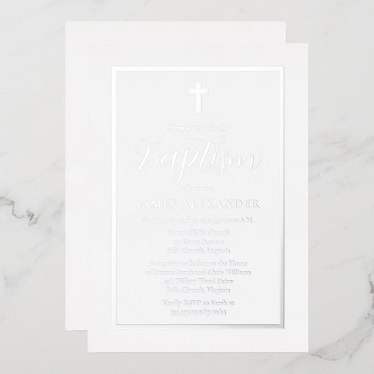 シンプルミニマエレガントリスト洗礼 箔招待状 (正面/裏面)