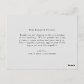 シンプルミニマエレガントリスト結婚写真ありがとう ポストカード (裏面)