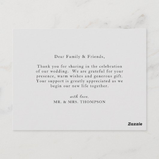 シンプルミニマエレガントリスト結婚写真ありがとう ポストカード (裏面)