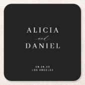 シンプルミニマエレガントルブラック結婚ズ スクエアペーパーコースター (正面)