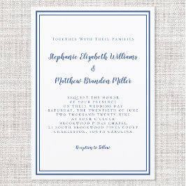 シンプルミニマクラシックリストブルーホワイトシック結婚ズ 招待状