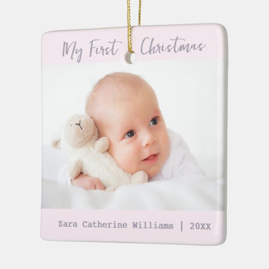 シンプルミニマスタイリッシュリストベビーの初めてのクリスマス セラミックオーナメント (左)