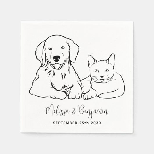シンプルミニマパーソナライズされたリストのドッグキャッ結婚ト スタンダードカクテルナプキン (正面)