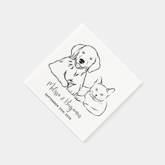 シンプルミニマパーソナライズされたリストのドッグキャッ結婚ト スタンダードカクテルナプキン (角)