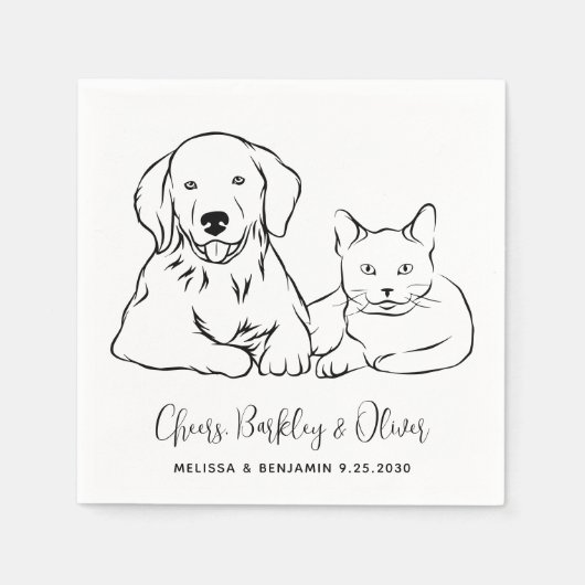 シンプルミニマパーソナライズされたリストのドッグキャッ結婚ト スタンダードカクテルナプキン (正面)