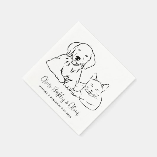 シンプルミニマパーソナライズされたリストのドッグキャッ結婚ト スタンダードカクテルナプキン (角)