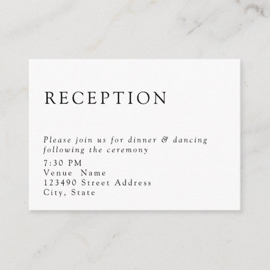 シンプルミニマフォーマルリスト結婚式レセプションクリーン エンクロージャーカード (正面)