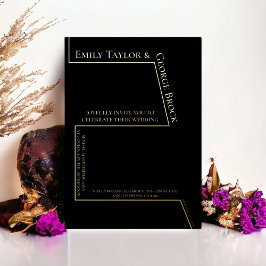 シンプルミニマモダンラ結婚リストの黒と金ゴールド 箔招待状