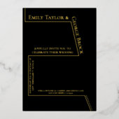 シンプルミニマモダンラ結婚リストの黒と金ゴールド 箔招待状 (正面)