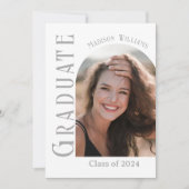 シンプルミニマモダンリストのアーチ型写真卒業 案内状 (正面)