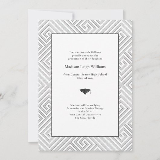 シンプルミニマモダンリストのアーチ型写真卒業 案内状 (裏面)