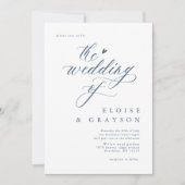 シンプルミニマモダンリストのダスティ結婚ブルー 招待状 (正面)