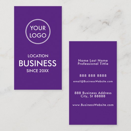 シンプルミニマモダンリストのビジネスロゴ(紫) 名刺 (正面/裏面)