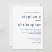 シンプルミニマモダンリストの青いスクリプ結婚ト写真 招待状 (正面)