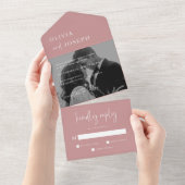 シンプルミニマモダンリストほこりっぽいバラ写真結婚の オールインワン招待状 (貼ってはがせる)