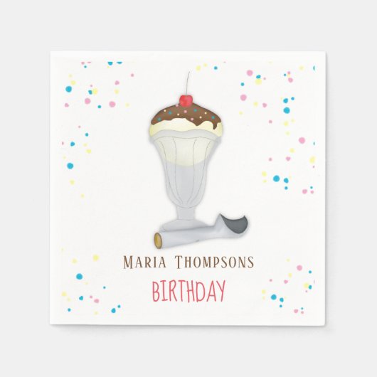 シンプルミニマモダンリストアイスクリーム誕生日かわいい スタンダードカクテルナプキン (正面)