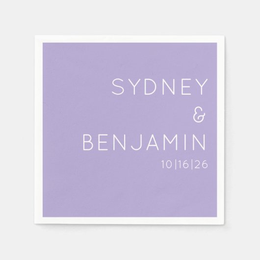シンプルミニマモダンリストカスタムウェディングラベンダー スタンダードカクテルナプキン (正面)