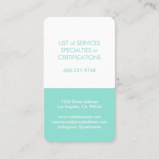 シンプルミニマモダンリストタイポグラフィティール（緑がかった色）縦 名刺 (裏面)