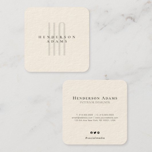 シンプルミニマモダンリストベージュブラックモノグラムの スクエア名刺 (正面/裏面)