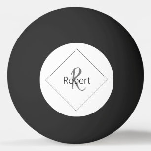 シンプルミニマモダンリストモノグラム名ホワイトブラック 卓球ボール